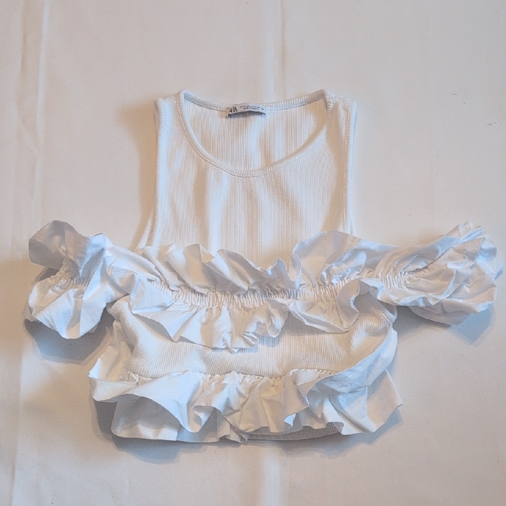 Zara White Ruffled Crop Top